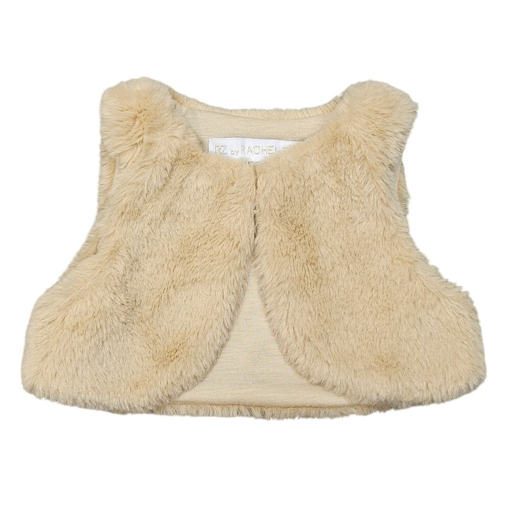 RZ BY RACHEL ZOE FAUX FUR FULLY LINED VEST – INFANT 3–6M – BEIGE – SNAP CLOSURE